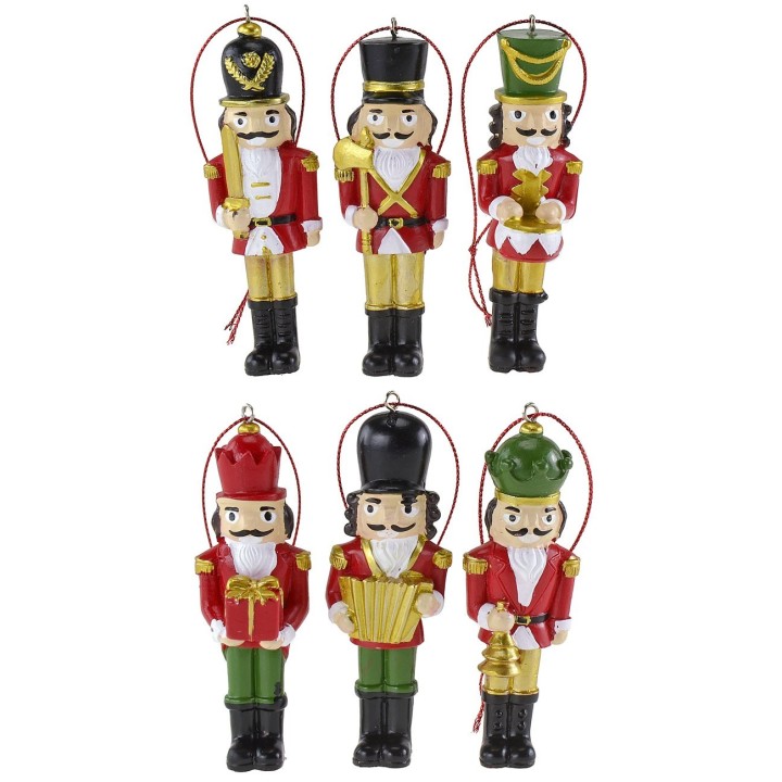 Set of 6 Christmas tree hanger soldiers 10 cm h