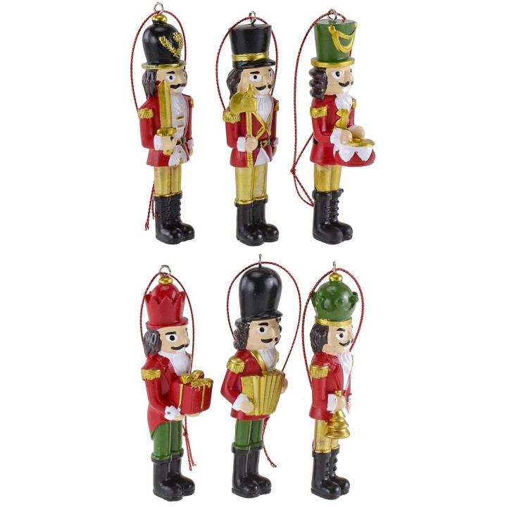 Juego de 6 soldaditos colgantes para árbol de Navidad de 10 cm