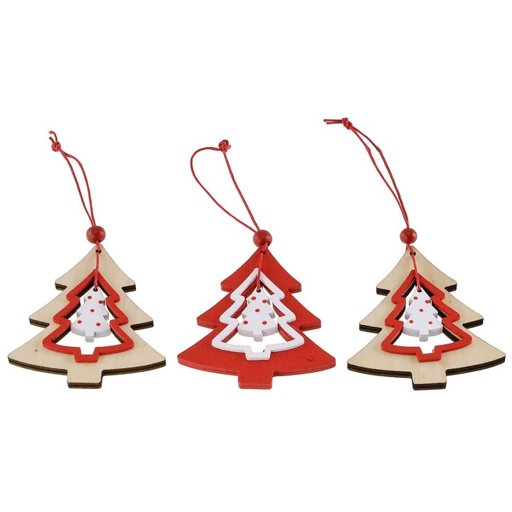 Set of 3 wooden tree hangers 6.8x8h cm Christmas