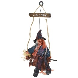 Befana insegna welcome d'appendere con luci e suoni 44 cm