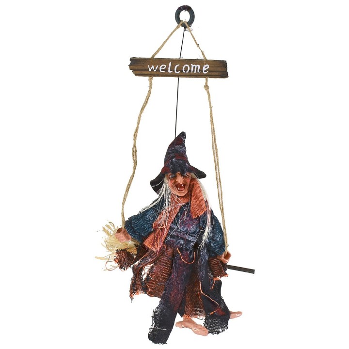 Befana welcome hanging sign with lights and sounds 44 cm