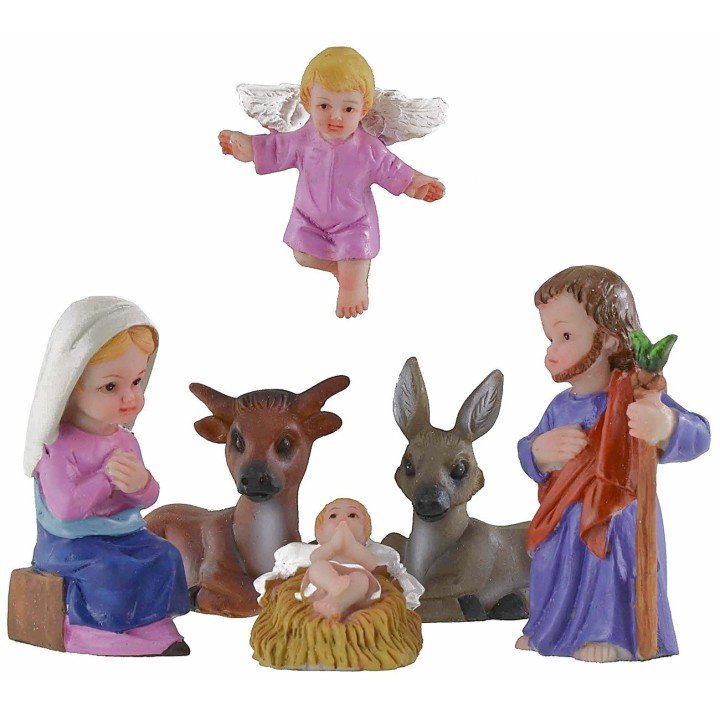 Natividad 6 figuras en resina de 7 cm estilo niño Oliver