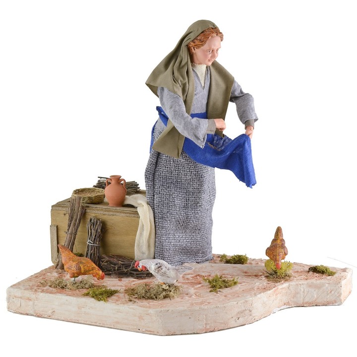 Lux peasant woman with moving chickens 30 cm
