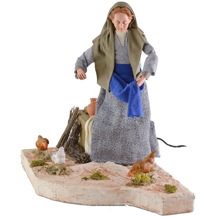 Lux peasant woman with moving chickens 30 cm