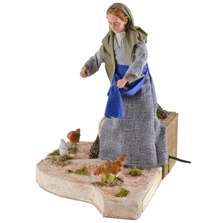 Lux peasant woman with moving chickens 30 cm