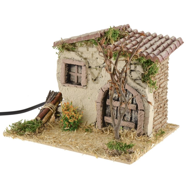 Casita rústica con fuego funcional de 19x15x14,5 cm h