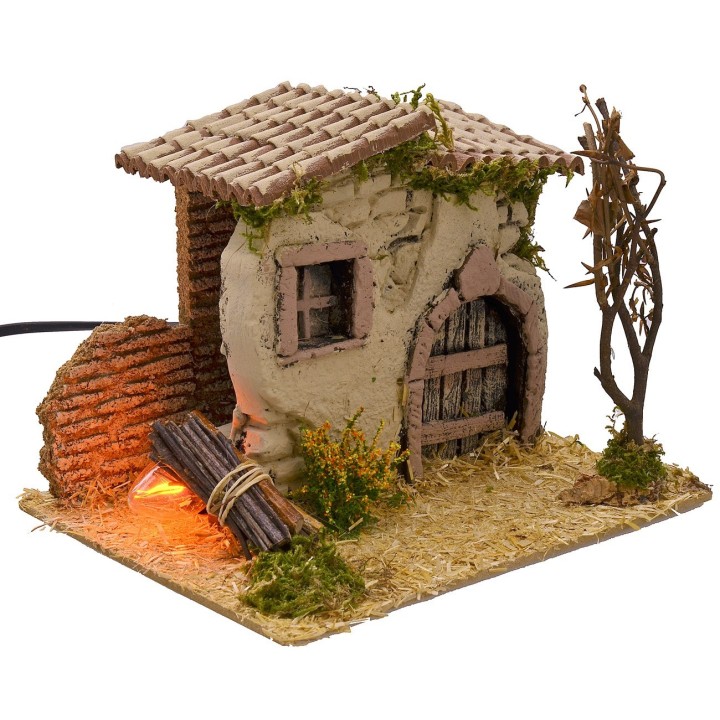 Casita rústica con fuego funcional de 19x15x14,5 cm h