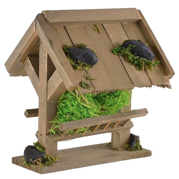 Mangiatoia in legno con fieno per presepe cm12x10x13 h