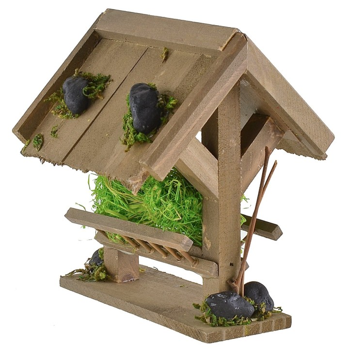 Wooden manger with hay for nativity scene cm12x10x13 h