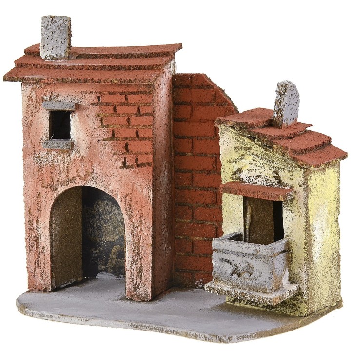 Casa para belén con portón y balcón cm 17x9x16 h