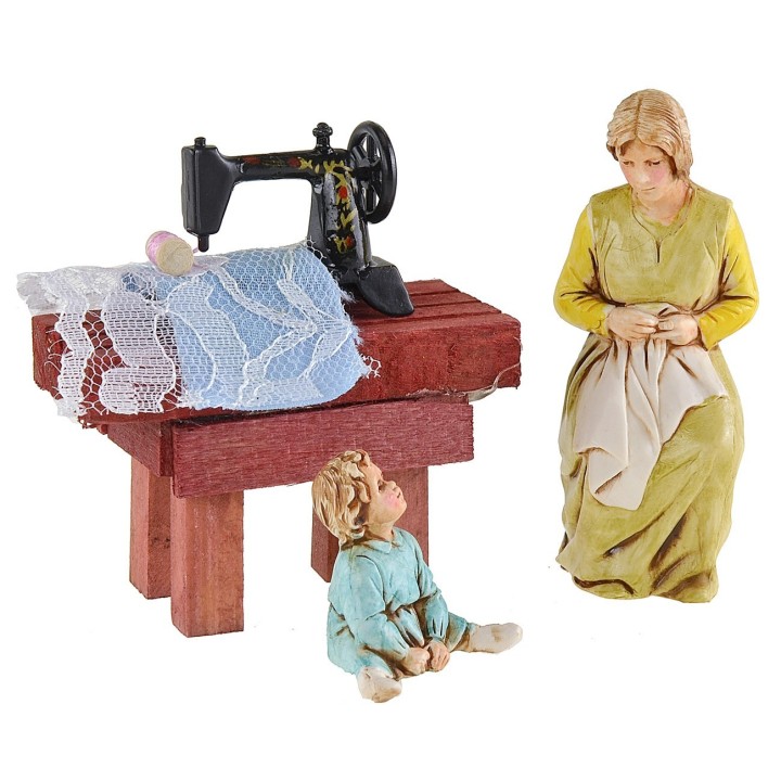 Sewing machine for nativity scene with fabric 3.5x1.4x2.7 h cm