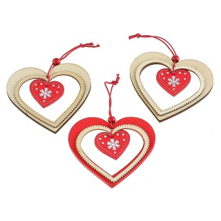 Set 3 addobbi a cuore in legno da appendere cm 8x7,5 h