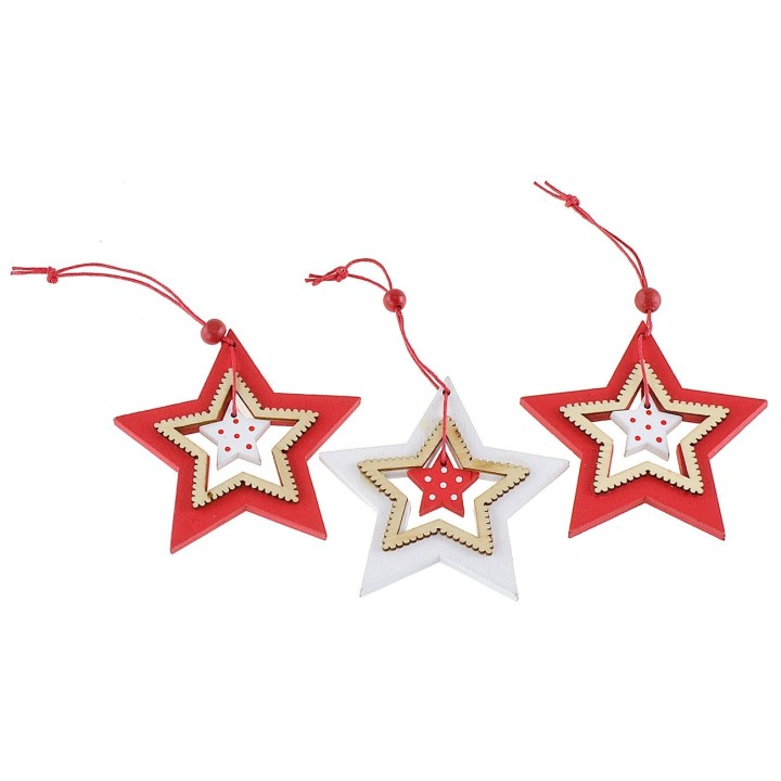 Juego de 3 adornos de Navidad en forma de estrella de madera de