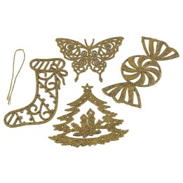 Set 4 decori natalizi oro glitterato