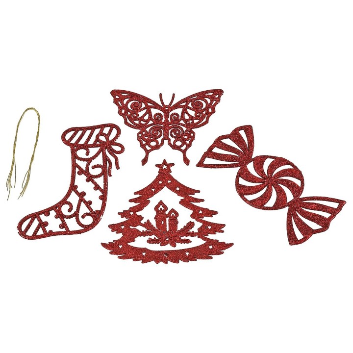 Set 4 decorazioni di Natale rosso glitterato