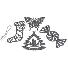 Set 4 addobbi per albero di Natale color argento glitterato