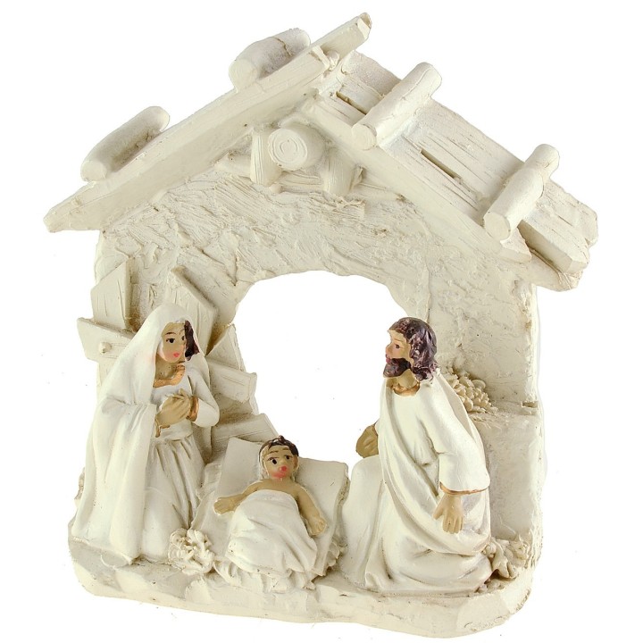 Natividad blanca con establo de 10,5x4,5x11 cm h