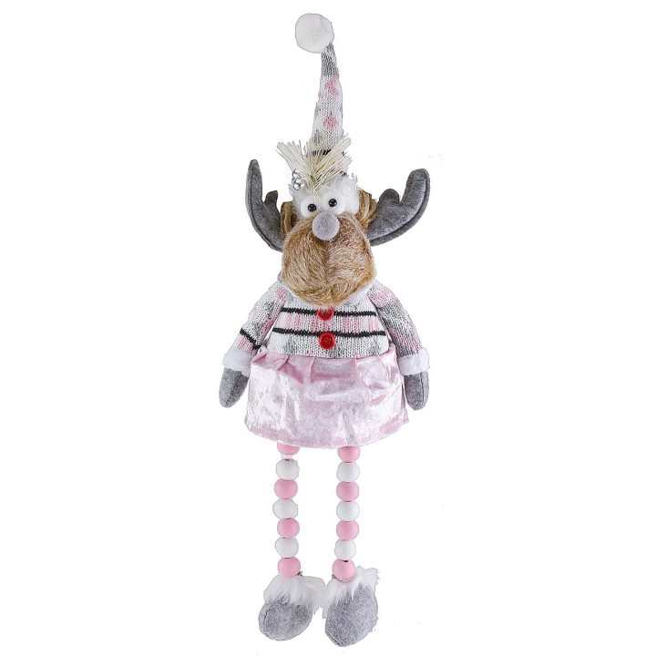 Reno navideño con falda rosa h 54 cm