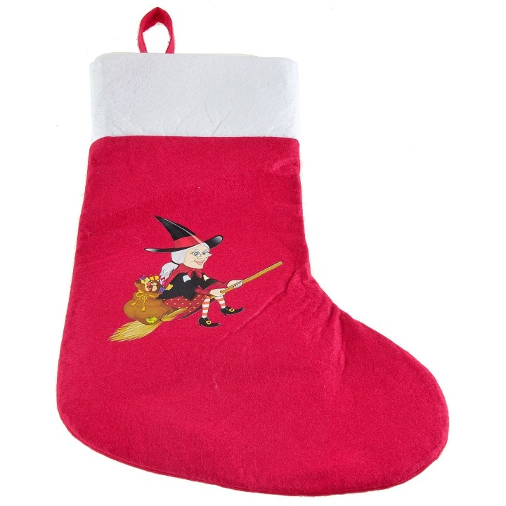 Calcetín blanco y rojo con Befana, modelos surtidos, de 26x37,5