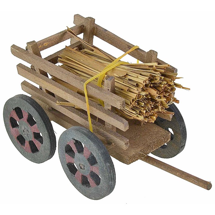 Wooden cart with bundles of straw 6x8.5x7 cm h