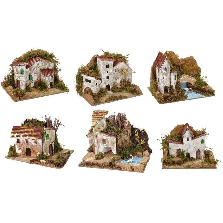 Conjunto de 6 grupos de casitas para belén de 15x10,5x10 cm h