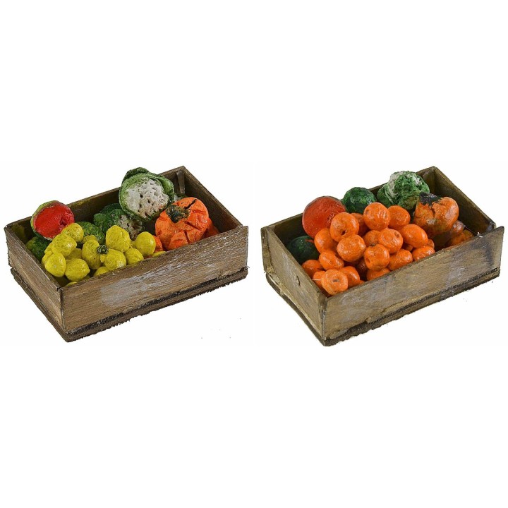 Wooden box with assorted fruit and vegetables 7x4x2.3 h cm
