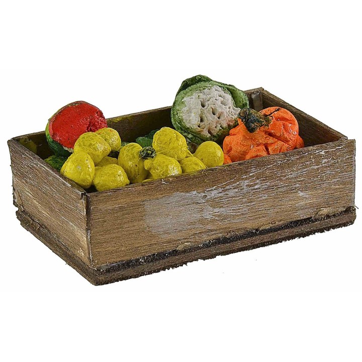Cassetta in legno con frutta e verdura assortite cm 7x4x2,3 h