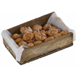 Caja de madera con pan sobre paño de cocina cm 7x4x2,2 h