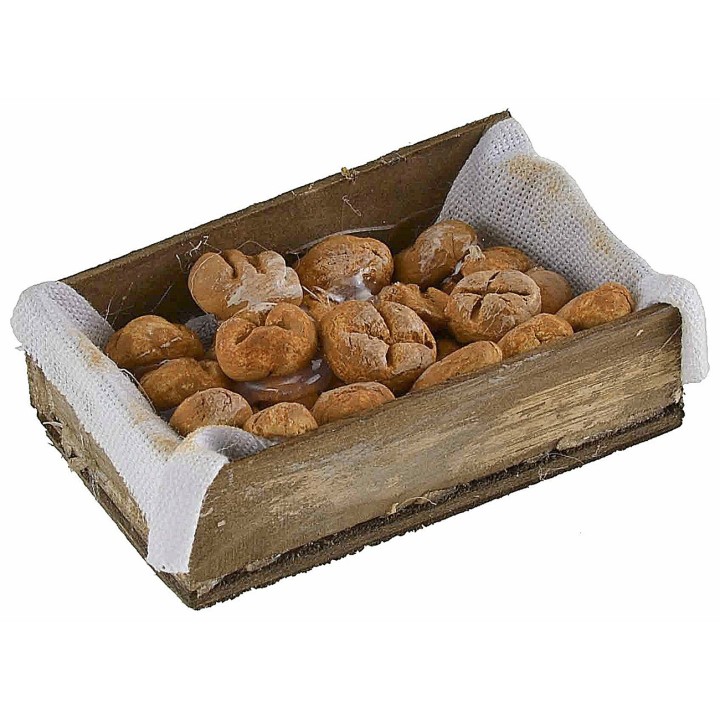 Wooden box with bread on cloth 7x4x2.2 cm h
