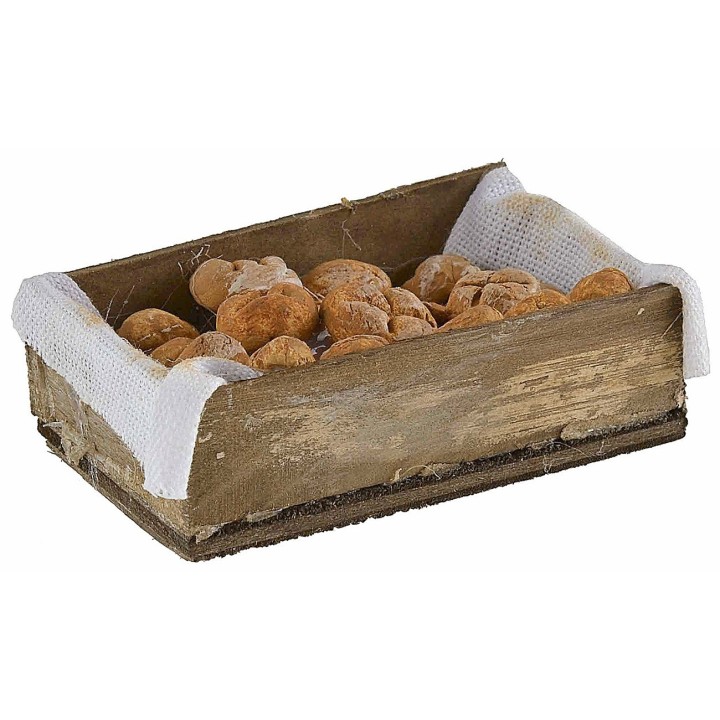 Cassetta in legno con pane su canovaccio cm 7x4x2,2 h
