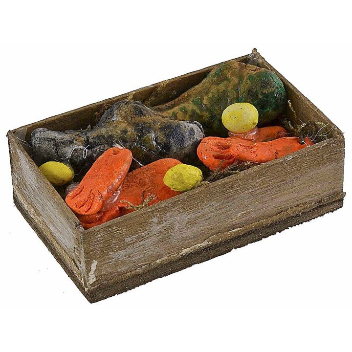Caja de madera con pescado mixto de 7x4x2,2 cm h