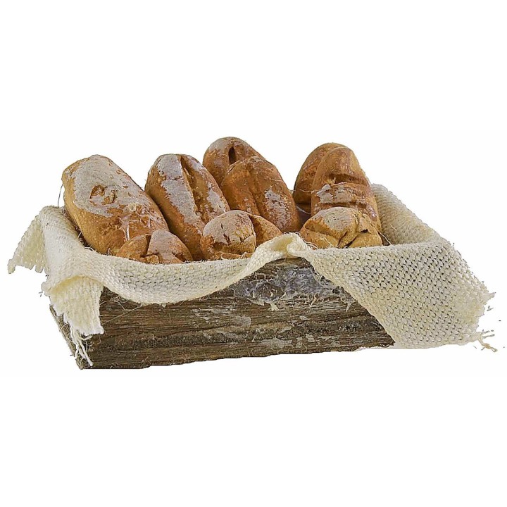 Wooden box with bread on cloth 5x3.5x1.5 cm h