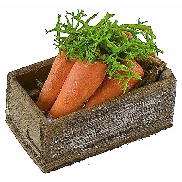 Wooden box with carrots 3.2x2.1x1.4 cm h