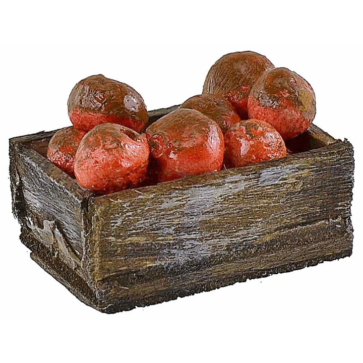 Wooden box with red apples 3.3x2.1x1.4 cm h