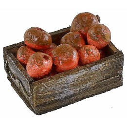 Wooden box with red apples 3.3x2.1x1.4 cm h