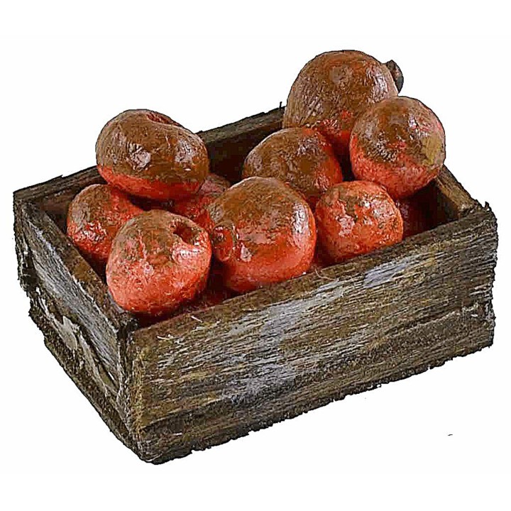 Wooden box with red apples 3.3x2.1x1.4 cm h