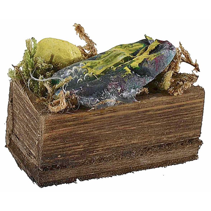 Wooden box with fish 3x2x1.4 h cm