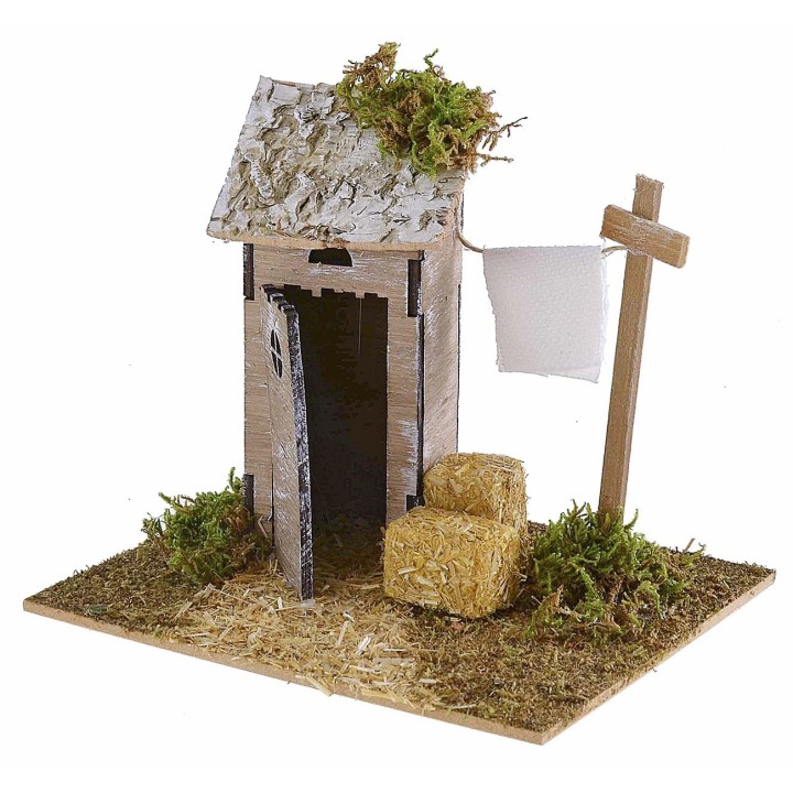 Ambientazione con latrina e stendino in legno per presepe cm
