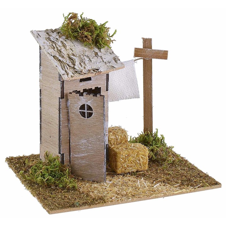 Ambientazione con latrina e stendino in legno per presepe cm