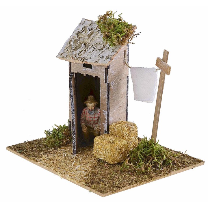Ambientazione con latrina e stendino in legno per presepe cm