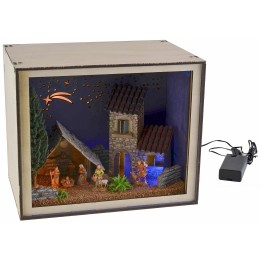 Nativity box with figurines and lights 24.5x16.6x20 cm h