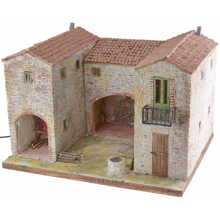 Stuccoed farmhouse with working illuminated oven 50x40x35 cm h