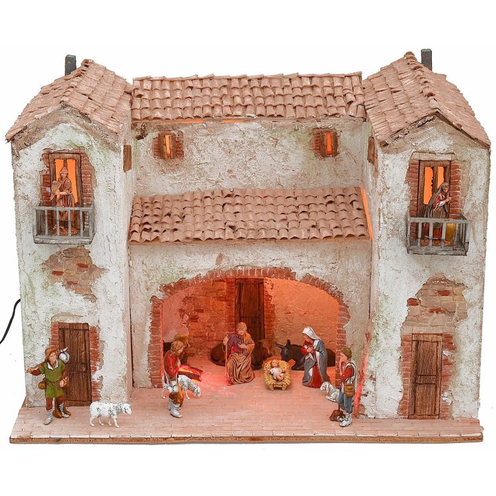 Casita de estuco con fuego funcionando iluminado completo con