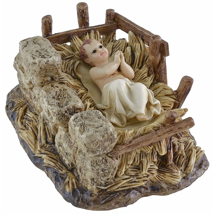 Gesù Bambino con culla in resina Landi Moranduzzo serie 15 cm