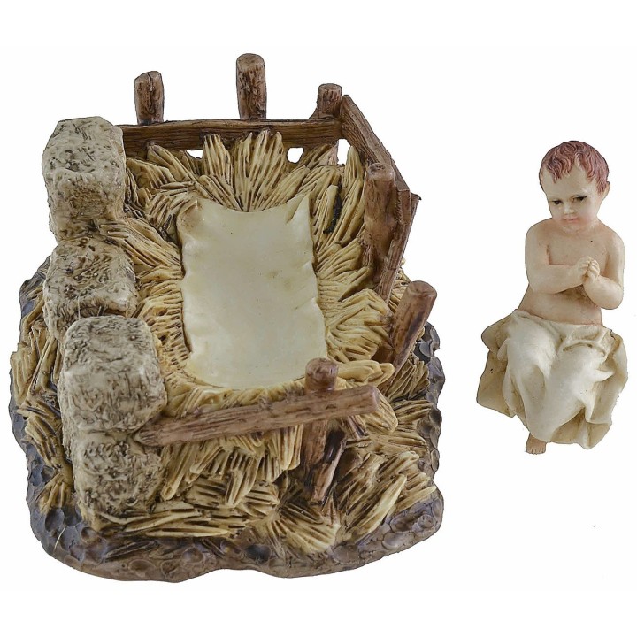 Gesù Bambino con culla in resina Landi Moranduzzo serie 15 cm