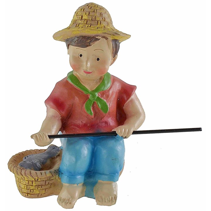 Seated resin fisherman 10cm Oliver child style