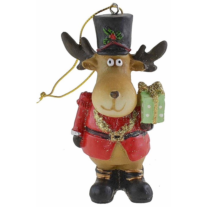 Reindeer hanger with hat in resin 9.3 cm h