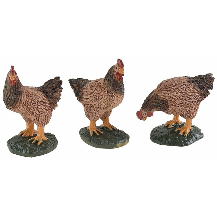 Set of 3 resin chickens for 15-20 cm figurines