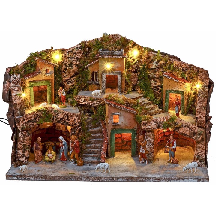 Presepe illuminato completo di statuine Landi Moranduzzo cm