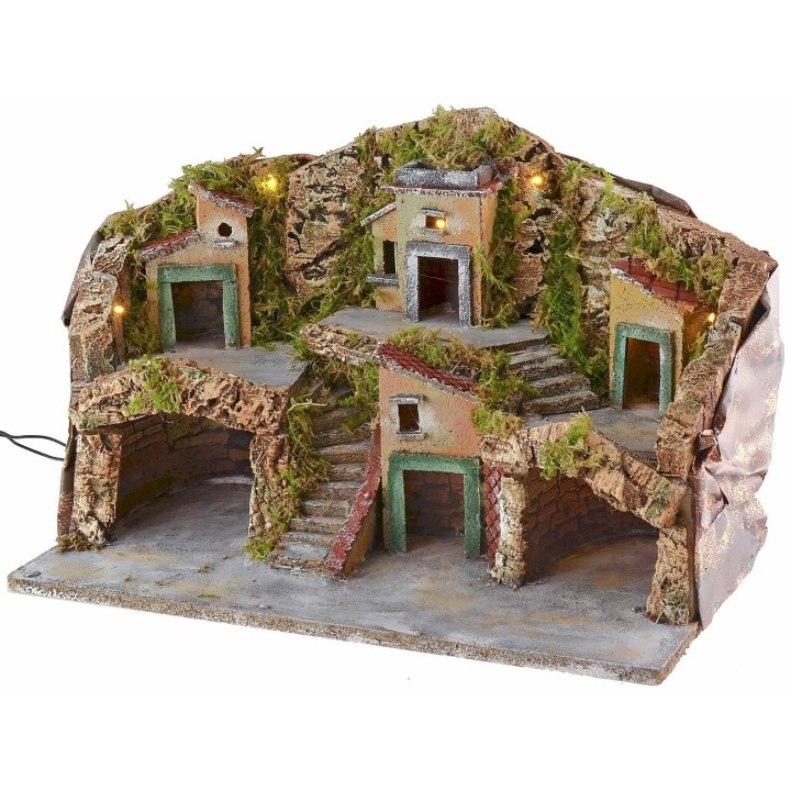 Nativity scene with illuminated landscape and caves 50x24x32 cm
